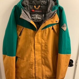 Bonfire Barlow snowboard/ski winter jacket in emerald and camel - size S 160/84A